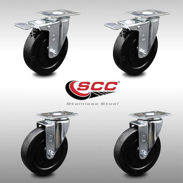 Service Caster 5 Inch SS Soft Rubber Wheel Top Plate Caster Total Lock Brakes SCC, 2PK SCC-SSTTL20S514-SRS-2-S-2 - main